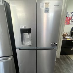 Whirlpool 36”W French Door Fridge, Open, Box, One Year Warranty
