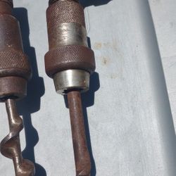 2 Vintage Hand Drills & 1 Wood Bit