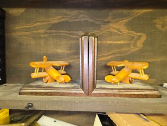 Wooden Biplane Bookends Set of 2