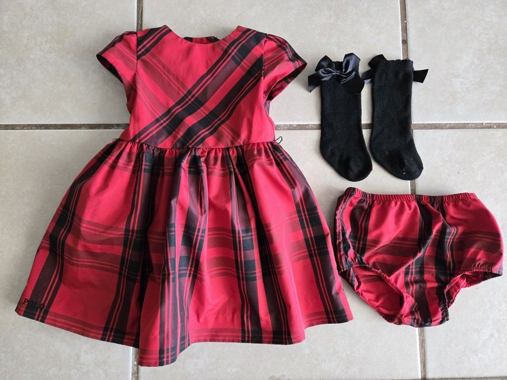 Ralph Lauren Christmas Dress Red And Black Size 12 m