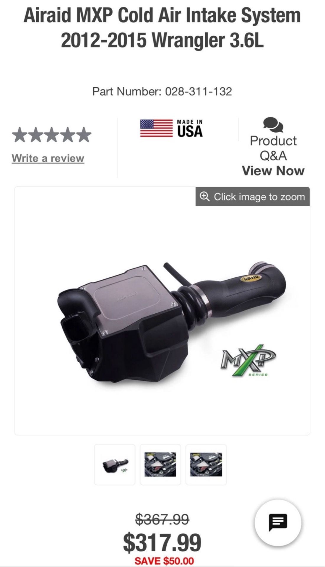 Cold air intake Air Raid for Jeep Wrangler