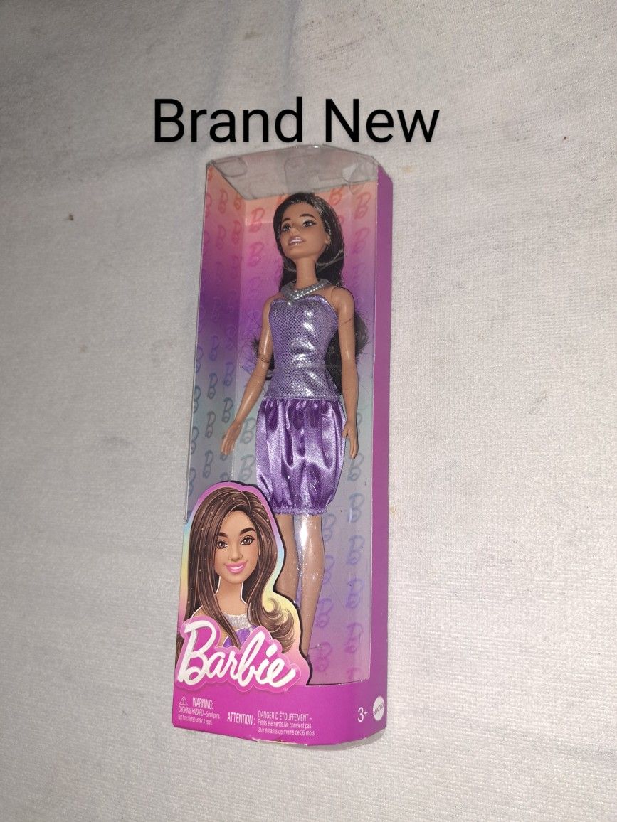 Brand New Barbie Fashionista Doll #234 In Sequined Purple Dress