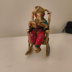 Rocking Chair Hindu God Ganesh Bronze Statue 