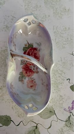 Porcelain Divided Dish with Rose Floral Pattern