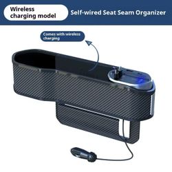 SEAMETAL Wireless Charging Car Seat Gap Organizer with 40W USB-C/Lightning Fast Charge Cable Auto Center Console Storage Box