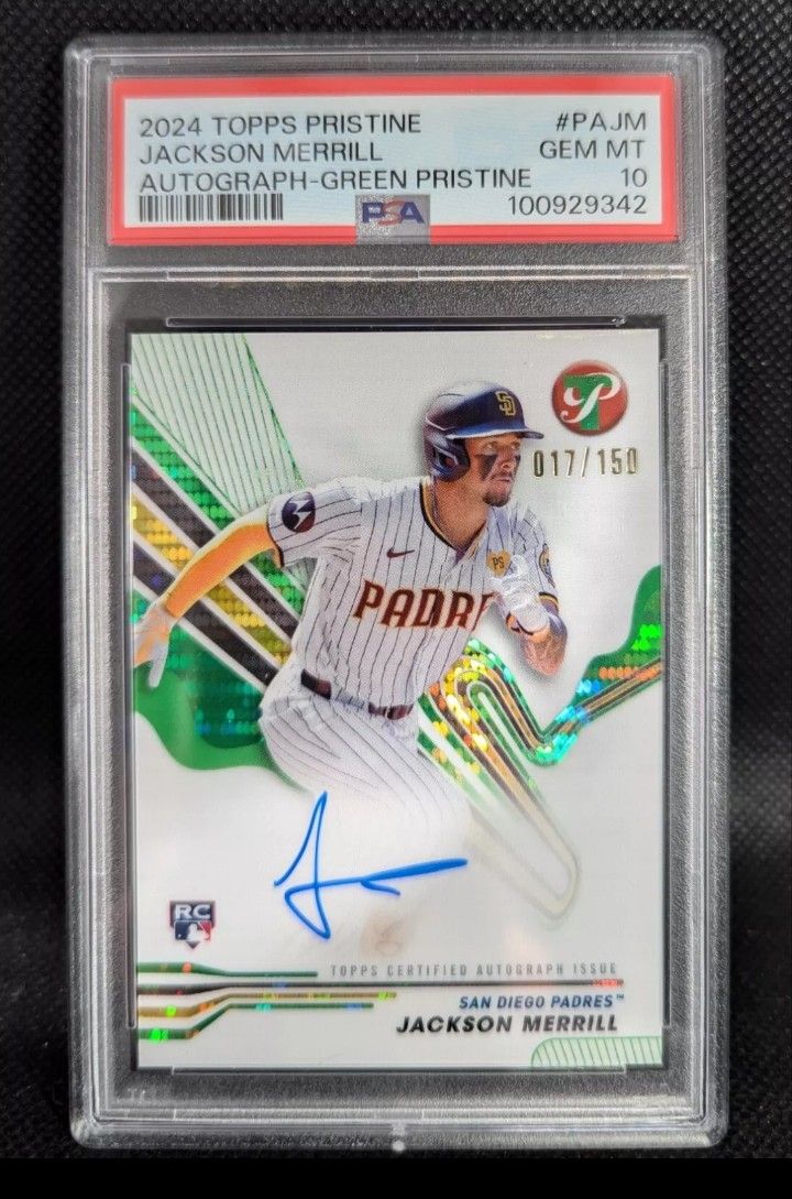 Jackson Merrill 2024 Topps Pristine Green Auto Rookie RC /150 #PA-JM PSA 10