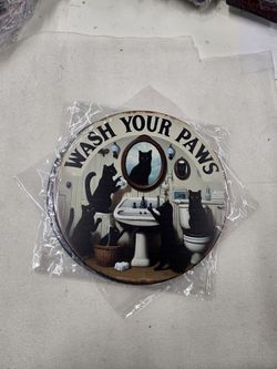 Wash Your Paws Black Cats In Bathroom Metal Sign 