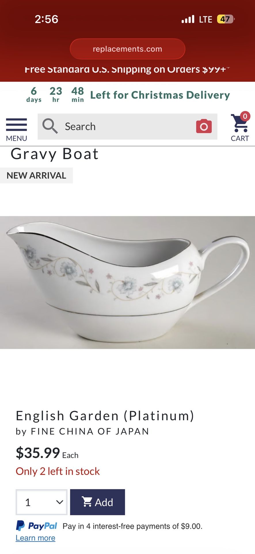 English Garden Fine Chine Gravy boat Platinum Trim