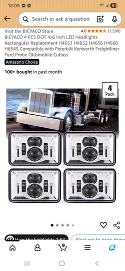 BICYACO 4 PCS DOT 4x6 Inch LED Headlights Rectanaular Redlacement H4651 H4652 H4656 H4666 H6545 Compatible with Peterbilt Kenworth Freightliner Ford P