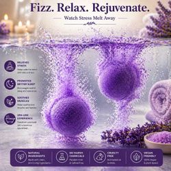 4 Pack Lavender Bath Bombs – Relaxing Spa Bath, Calming Scent, Moisturizing Self Care Gift Set