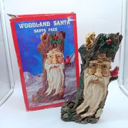 Vintage Woodland Tree Stump Santa Christmas Statue Sculpture Decor 10.5" Figure