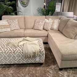 Dovemont Putty 2-Piece Left-Arm Facing Sectional With Chaise, Chair And Ottoman$10 Down Payment And Financing Available