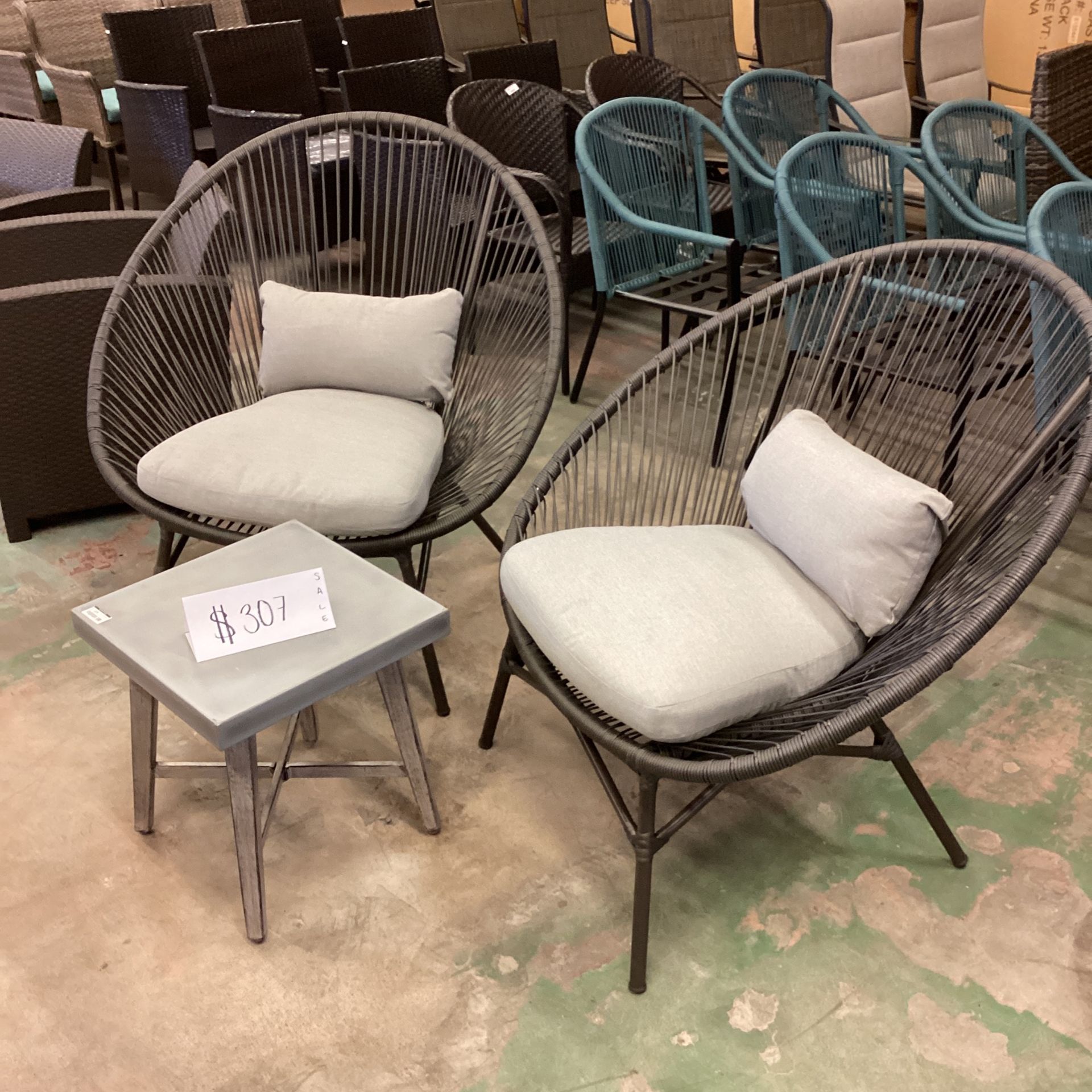StyleWell Dark Gray 3-Piece Steel Papasan Rope Outdoor Patio Conversation Seating Set with Gray Cushion