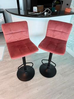 Set of 2 Velvet Adjustable Bar Stools