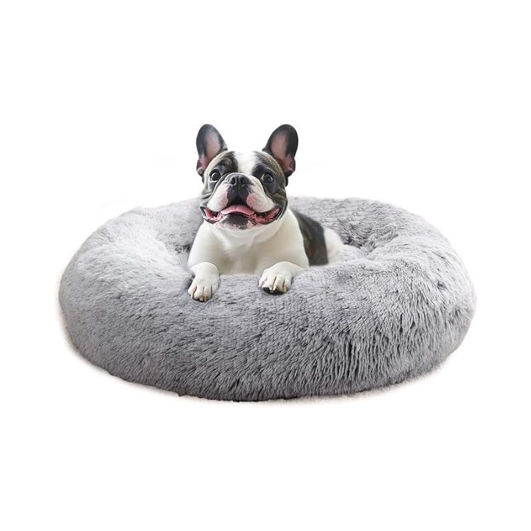 JOLLYVOGUE Small Dog & Cat Bed, 36″ Round, Smoke Grey