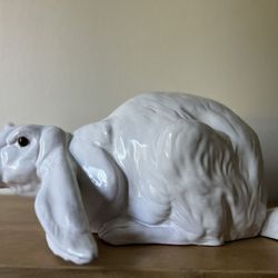 Earth Needs California Art Pottery Terracotta White Rabbit Bunny Glass Eyes