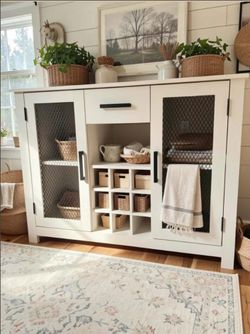 *Refurbished* Bar Cabinet / Side Board with Mesh Doors and Adjustable Shelves