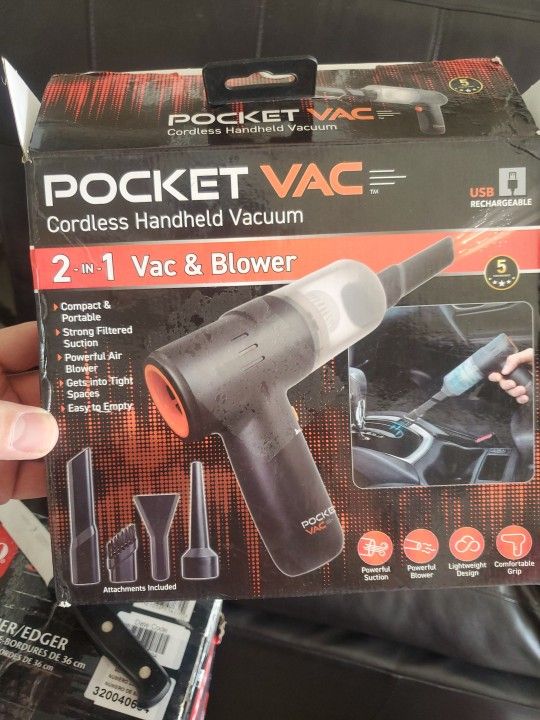 Pocket Vac Rechargeable Handheld Vacuum w/Accessories - Portable - As Seen on TV