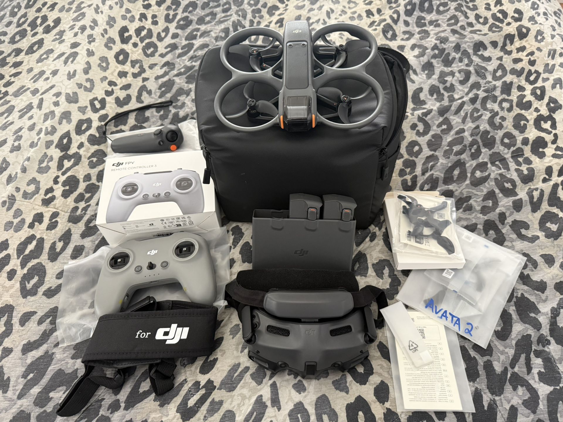 DJI Avata 2 Drone Fly More Combo w/ RC3 Controller. Like NEW