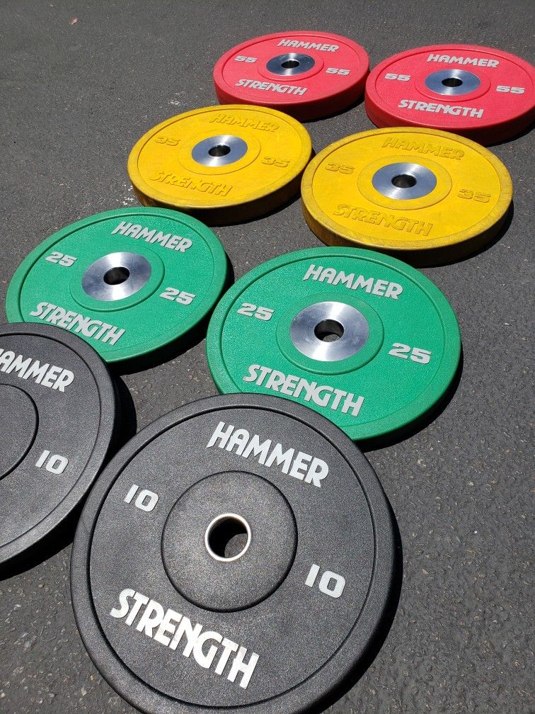 Hammer Strength Bumper Plates Rubber Olympic Weights Gym Urethane Weight Set