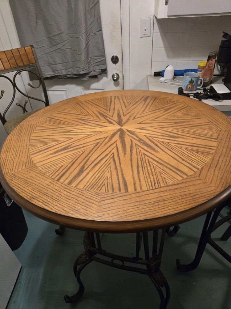 Heavy Wood/iron Table, 2 Chairs, 4tier Iron Shelf