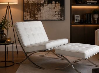 Barcelona Chair and Ottoman Set White