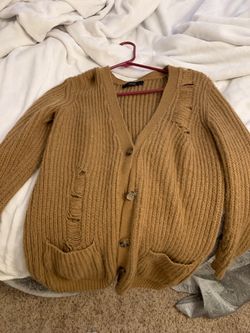 Brown distressed long cardigan