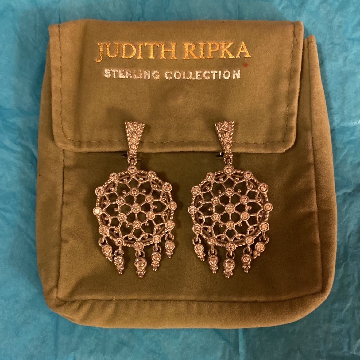  Judith Ripka  Sterling Silver & Diamonique  Dream Catchers Clip On Earrings 