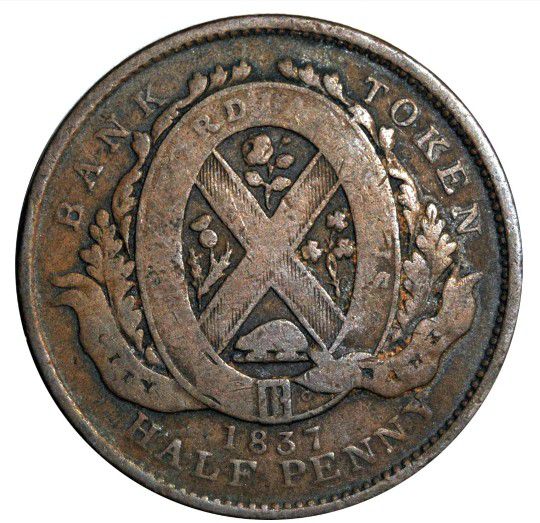 1837 Half Penny Province Du Bas Canada Bank Token Coin