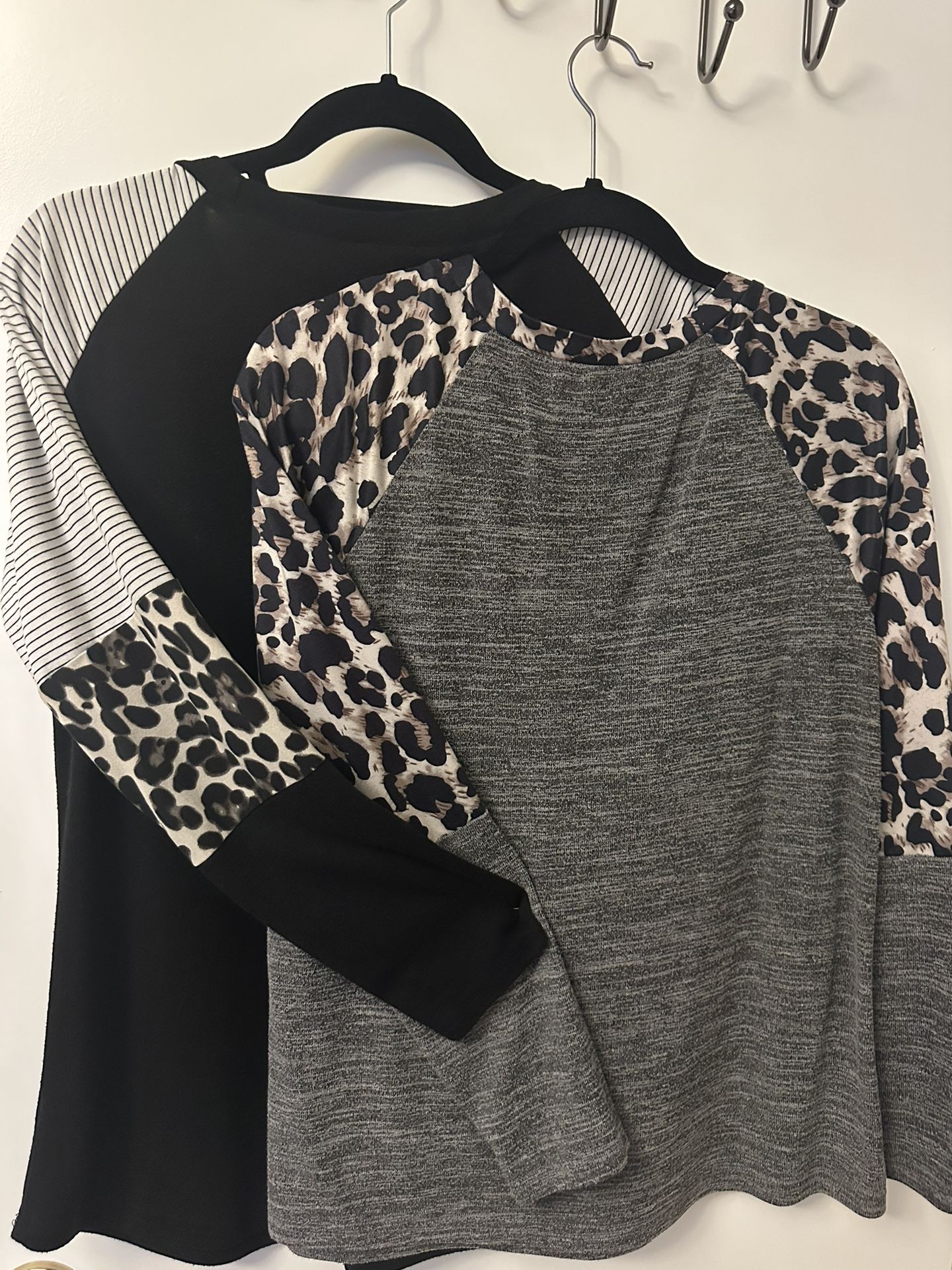 Women's Leopard Print Color Block Tunic Round Neck Long Sleeve Shirts Striped Causal Blouses Tops