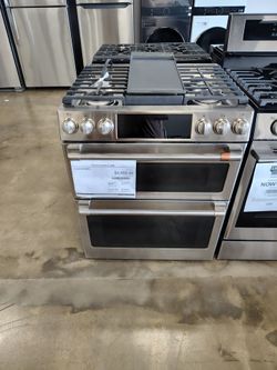 GE Café slide in double oven range stainless 30in 6.7cu