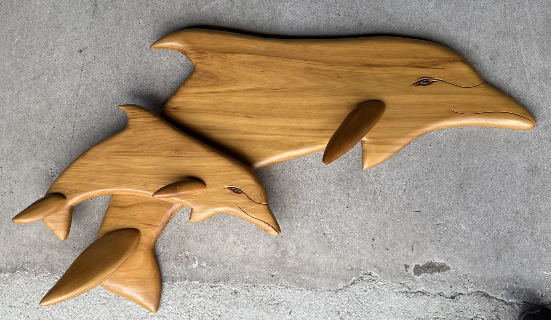 Vintage 1981 Richard Vest Wood Carved Swimming Dolphins Wall Art