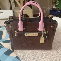 Coach 35954 Swagger 20 Colorblock Pebbled Leather OxBlood Crossbody Stachel