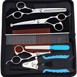 Freewindo Dog Grooming Scissors Kit, Safety Round Tip, Heavy Duty Stainless Steel Dog Scissors and Dog Nail Clippers for Grooming Full Body