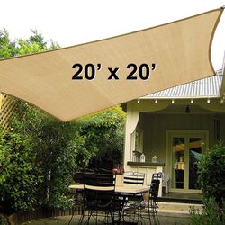 NEW $65 X-Large Square 20x20 ft Sun Shade Sail with Ropes, 3 Colors (Beige, Gray, Black)