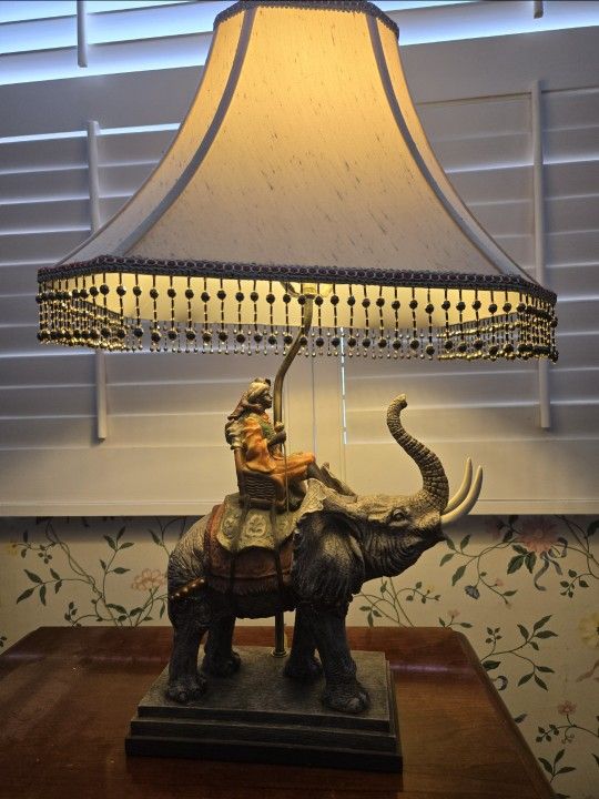 Vintage Elephant and Rider Lamp