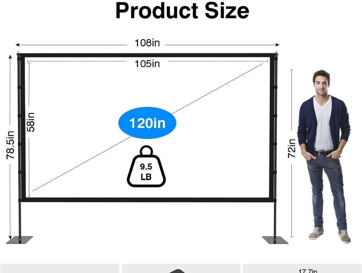 120 Inch Projector Screen With Stand. New