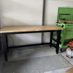 Husky 72” Adjustable Height Workbench – Solid Wood Top 