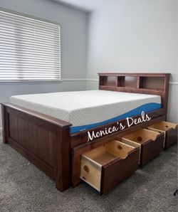 Full Solid Wood Bed With 3 Drawers And Memory Foam Mattress $680