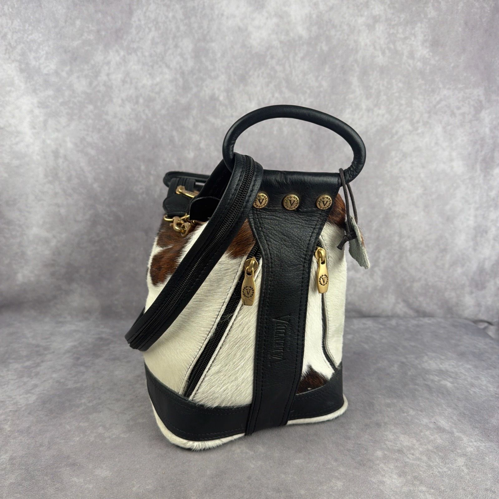 Valentina Italy Leather Cowhide Convertible Sling Backpack Purse Bag Boho