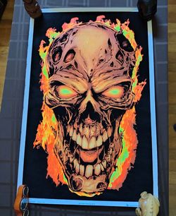Flaming Skull Black Light Poster