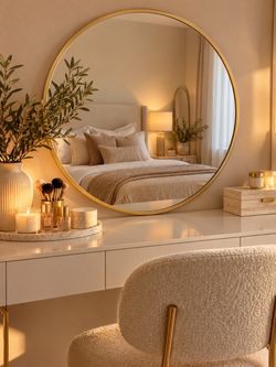 Brass gold round vanity mirror