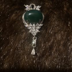 7.5 Emerald Pendant  Sterling Silver Surrounded By White Too as Gems!