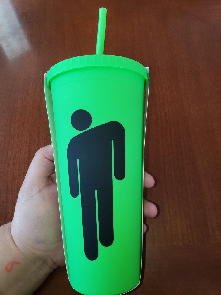 Billie Eilish Green Black Water Bottle Tumbler Cup 24oz.