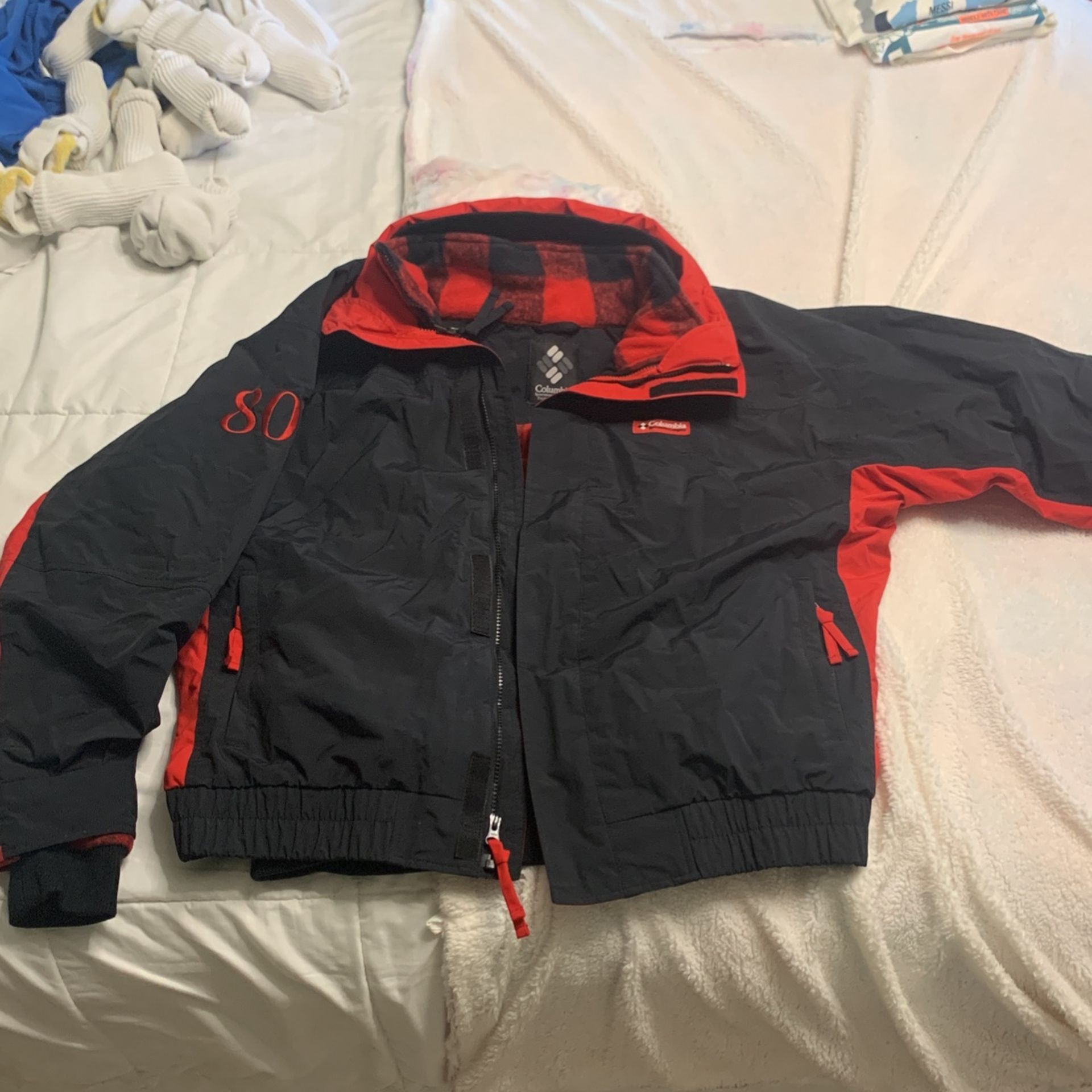 Vtg COLUMBIA Men's M Bugaboo Buffalo Check Fleece Liner Jacket Red Black USA *