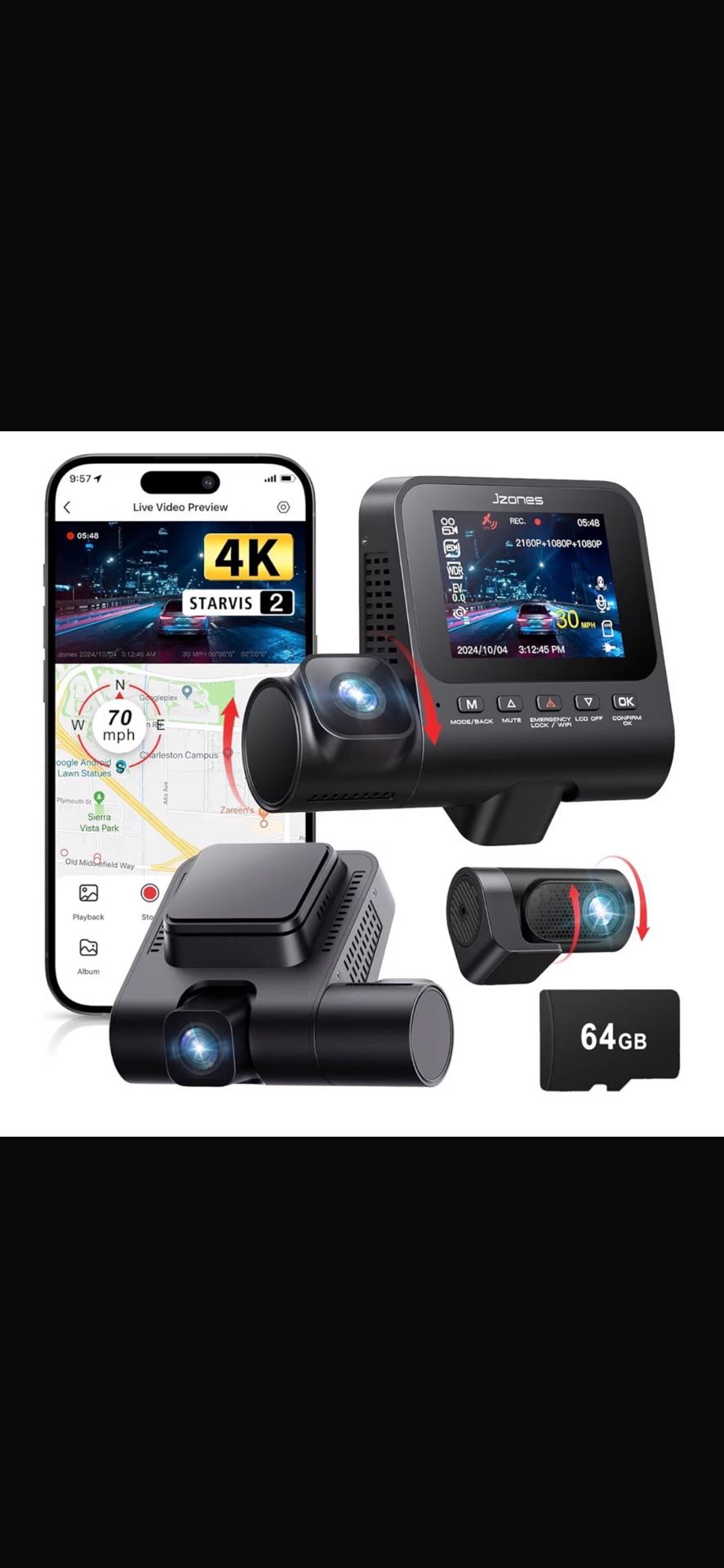 Cámara de tablero frontal y trasera🏷️ Front and rear dash cam