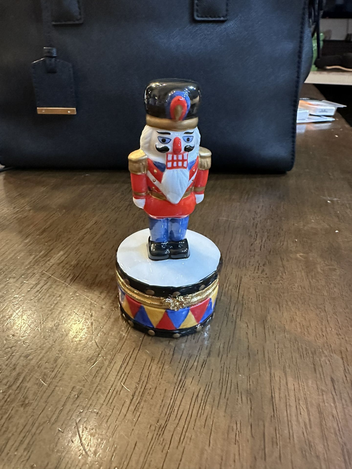 Vintage 5" Porcelain Nutcracker & Drum With Hinged Trinket Box