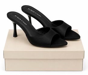 On Feet & In Love Black Satin Pointed Toe Stiletto Mule Heels – Brand NEW