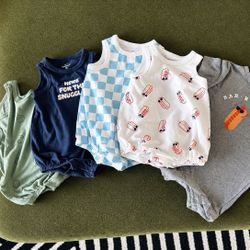 👶 Infant Boy Rompers (5) – Size 6–9 Months – $20