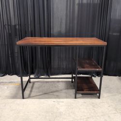 Brown Wood and Black Metal Desk with Shelves